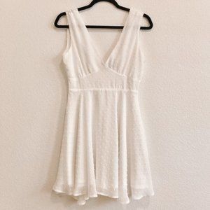 Windsor White Sleeveless Short Dress, Swiss Dots Fabric